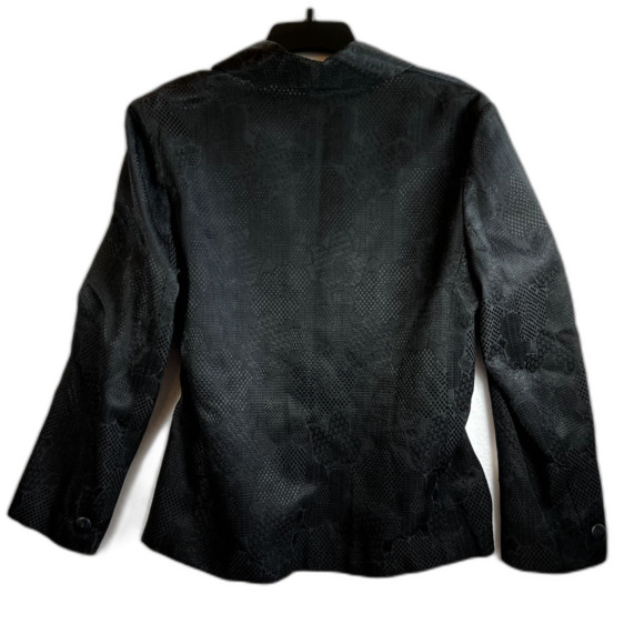 Vtg 80's MIKABE Black Blazer Jacket Floral Texture Lined One Button Size 12 - Picture 5 of 7